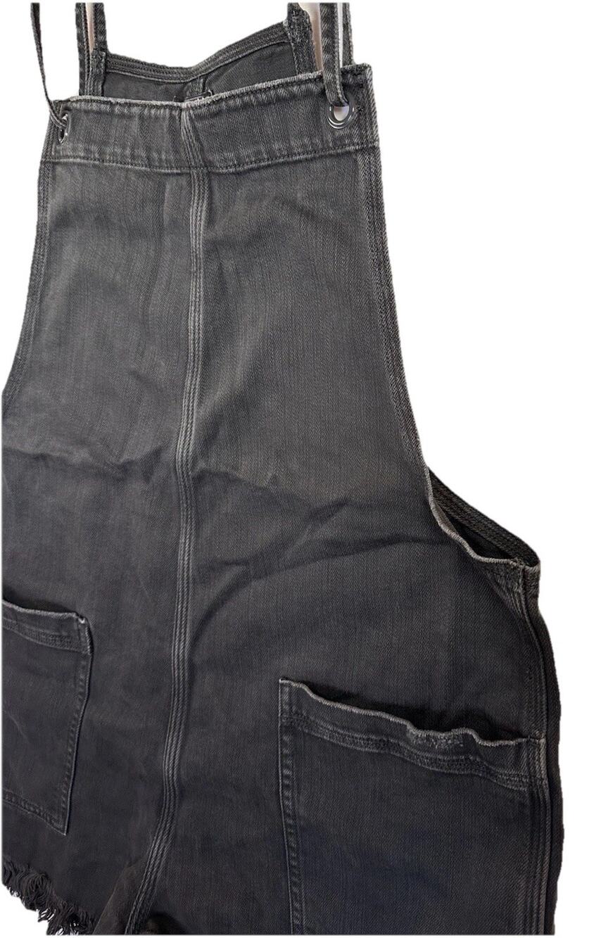 Aerie Women’s Black Denim Overall Shorts Frayed Hem Festival Romper Y2K